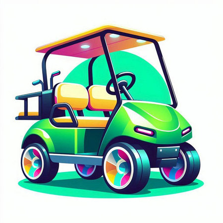 Golf cart isolated on a white background. Vector illustration in cartoon style.のイラスト素材