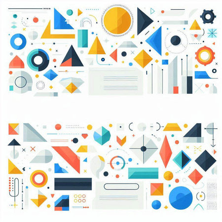 Abstract geometric background with triangles, circles and other elements. Vector illustrationのイラスト素材