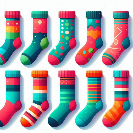 Set of different colorful socks on a white background. Vector illustration.のイラスト素材