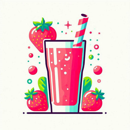 Strawberry juice in a glass with a straw. Vector illustration.のイラスト素材