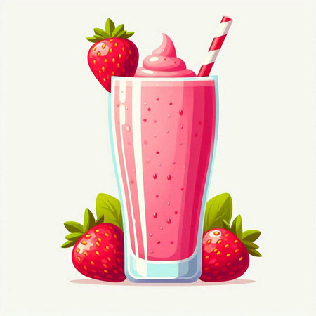 Strawberry milkshake in a glass. Vector illustration.のイラスト素材