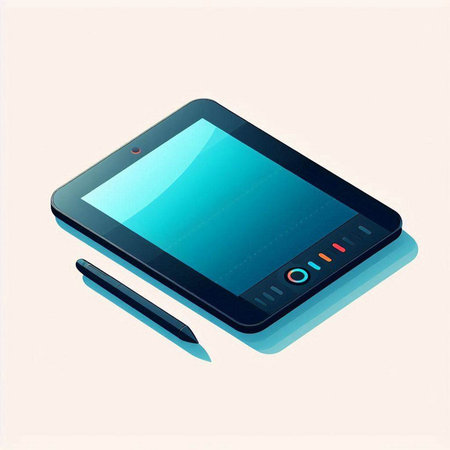 Tablet computer and pen on a white background. Vector illustration.のイラスト素材