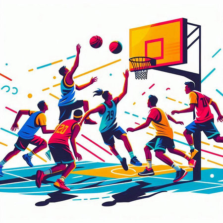 Basketball players in action, vector illustration. Basketball players in action.のイラスト素材