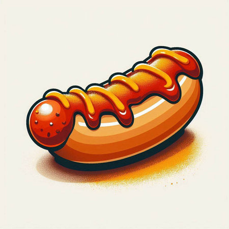 Hot dog with mustard and ketchup. Vector illustration of fast food.のイラスト素材