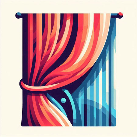 Curtain with colorful curtains in retro style. 3d illustration.のイラスト素材