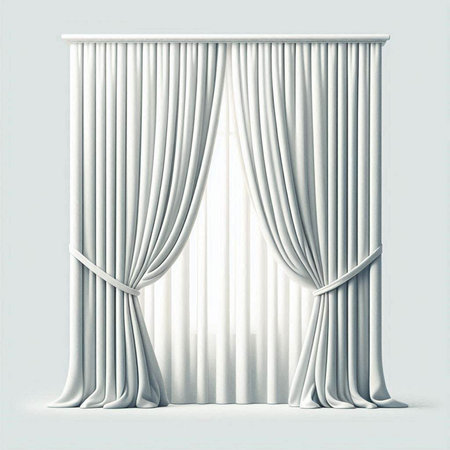 White curtain with drapery. 3d illustration. White background.のイラスト素材