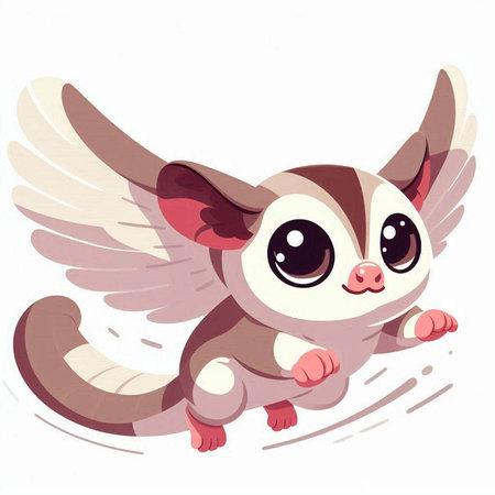 Cute little sugar glider flying isolated on white background. Vector illustration.のイラスト素材