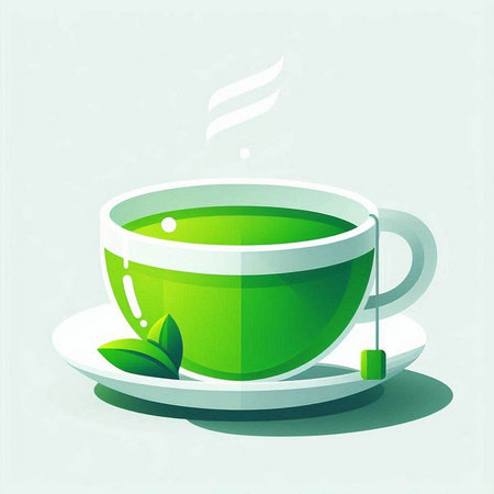 Green tea cup with tea bag. Vector illustration. Eps 10.のイラスト素材