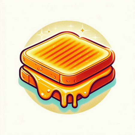 Vector illustration of a sandwich with melted cheese on a white background.のイラスト素材