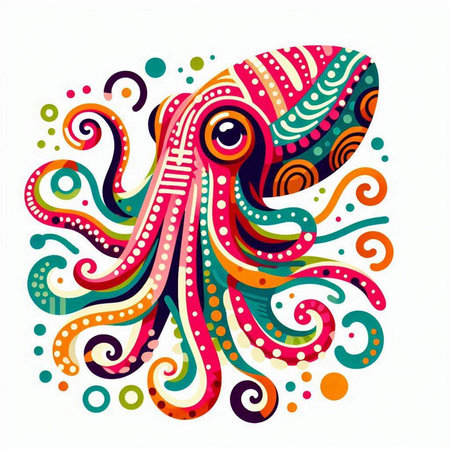 Octopus with colorful pattern on the white background. Vector illustration.のイラスト素材