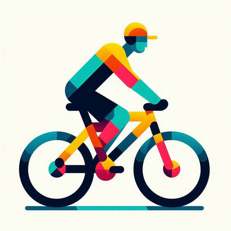 Cyclist riding bicycle, colorful vector illustration. Sport and active lifestyle.のイラスト素材