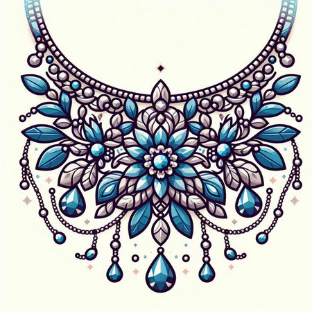 Illustration of a necklace and earrings in blue and white colorsのイラスト素材