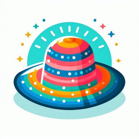 Summer hat with colorful stripes on a white background. Vector illustration.のイラスト素材