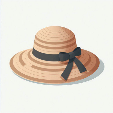 Women's straw hat with a black ribbon on a white background.のイラスト素材