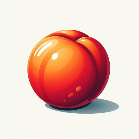 Illustration of a ripe red peach on a white background with shadowのイラスト素材