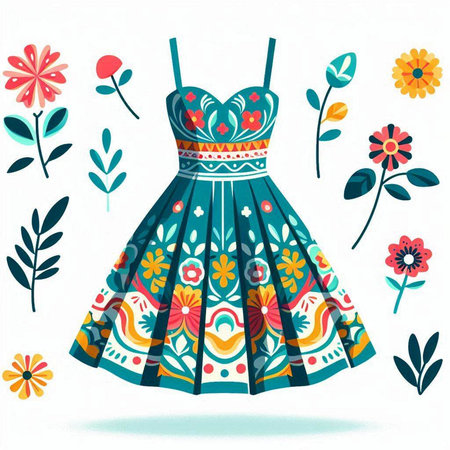 Dress with floral pattern. Hand drawn vector illustration for your designのイラスト素材