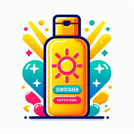 Sunscreen spray bottle with sun protection label. Vector illustration in flat styleのイラスト素材