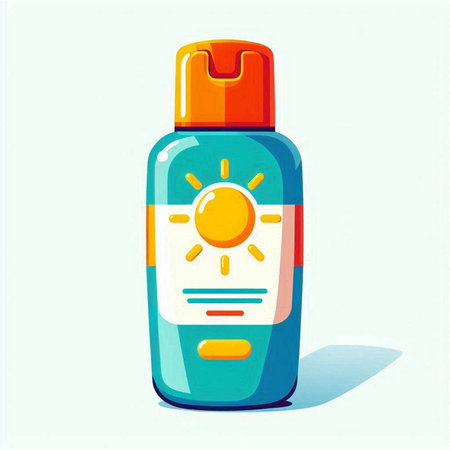 Sunscreen in a bottle. Vector illustration of a cartoon style.のイラスト素材