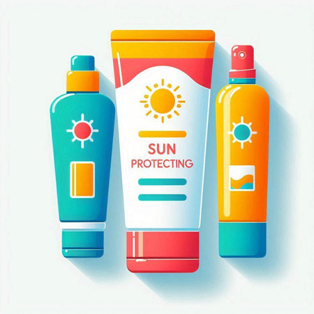 Sun protection, sunscreen and sunblock. Flat design. Vector illustrationのイラスト素材