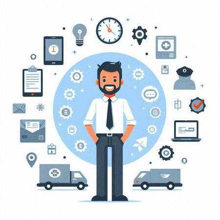 Businessman in the office. Vector illustration in a flat style.のイラスト素材