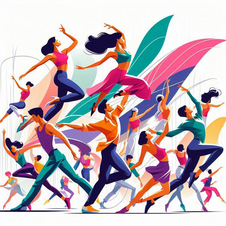 Group of dancing people. Vector illustration of a group of dancers.のイラスト素材