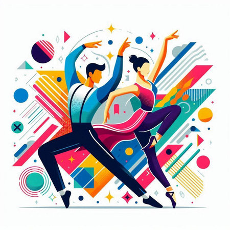 Couple dancing, modern style. Vector illustration in bright colors.のイラスト素材