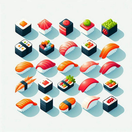 Sushi icons set. Isometric illustration of sushi vector icons for webのイラスト素材