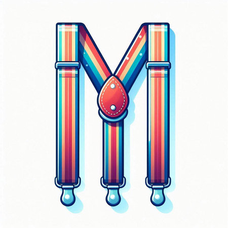 letter m of the alphabet made of colored stripes with a belt, vector illustrationのイラスト素材