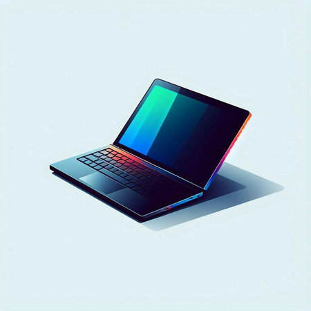 Laptop computer with blue screen on white background. Vector illustration.のイラスト素材
