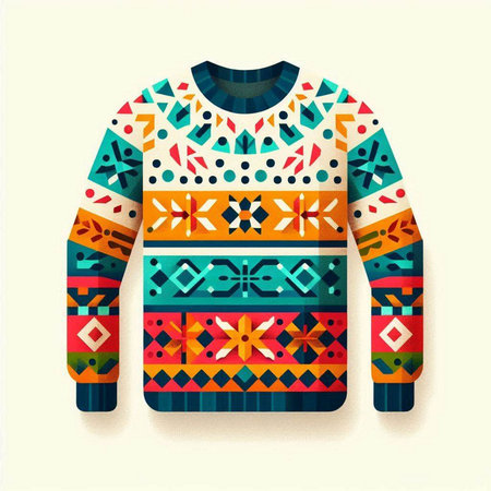 Turtleneck sweater with colorful geometric ornaments. Vector illustration.のイラスト素材