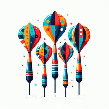 Colorful darts on white background. Vector illustration in flat style.のイラスト素材