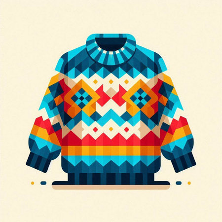 Vector illustration of winter sweater with geometric pattern. Colorful knitted sweater.のイラスト素材