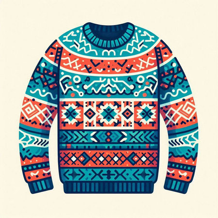 Knitted sweater with ethnic ornaments. Colorful vector illustration.のイラスト素材