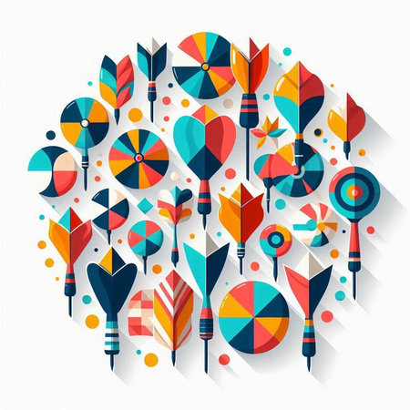 Colorful darts on white background. Flat design. Vector illustration.のイラスト素材