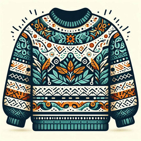 Vector hand drawn sweater with ethnic ornaments. Scandinavian style sweater.のイラスト素材