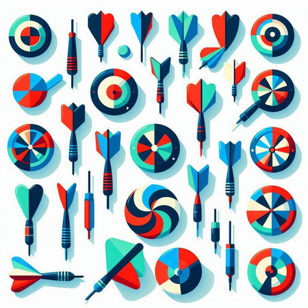 Darts icons set. Vector illustration in flat style. Isolated on white background.のイラスト素材