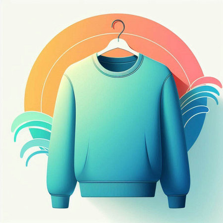 Blue sweater on a hanger on an orange background. Vector illustrationのイラスト素材