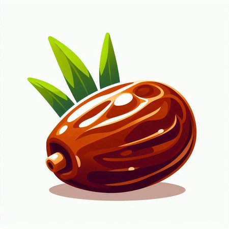 Illustration of a date fruit with green leaves on a white backgroundのイラスト素材