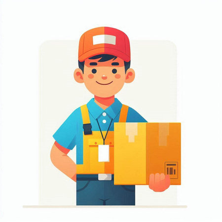 Delivery man with boxes. Delivery service concept. Vector illustration in cartoon styleのイラスト素材