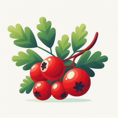 Branch of rowan with red berries and green leaves. Vector illustrationのイラスト素材