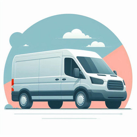White commercial delivery van on the road. Vector illustration in flat styleのイラスト素材
