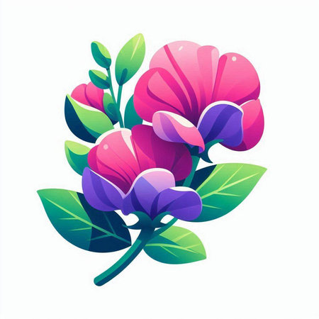 Bouquet of pink flowers with green leaves. Vector illustration.のイラスト素材