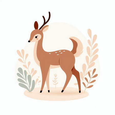 Vector illustration of a cute deer in a flat style on a white background.のイラスト素材