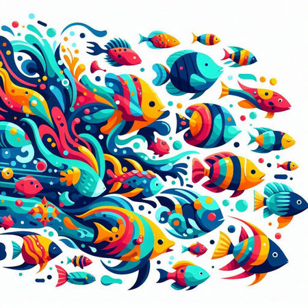 Colorful fishes on a white background. Vector illustration for your designのイラスト素材