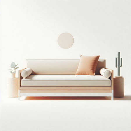 Interior of modern living room with white sofa and brown pillows. 3d renderのイラスト素材