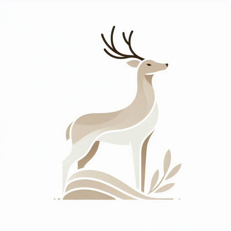 Deer with long antlers on a white background. Vector illustration.のイラスト素材