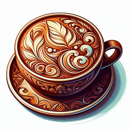 Coffee cup with latte art design. Vector illustration.のイラスト素材
