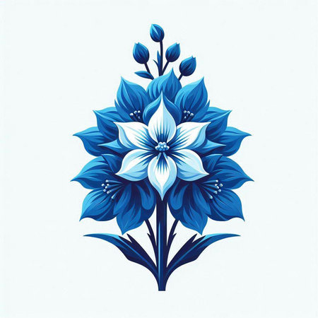 Blue flower in retro style on white background. Vector Illustration.のイラスト素材