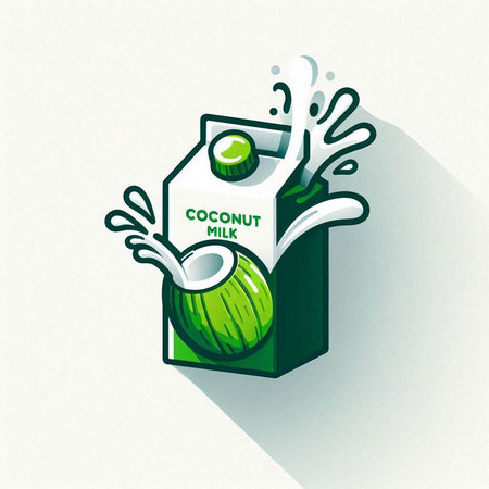 Milk carton box with fresh ripe coconut. Vector illustration.のイラスト素材
