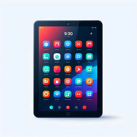 Tablet pc with colorful applications on the screen. Vector illustration.のイラスト素材